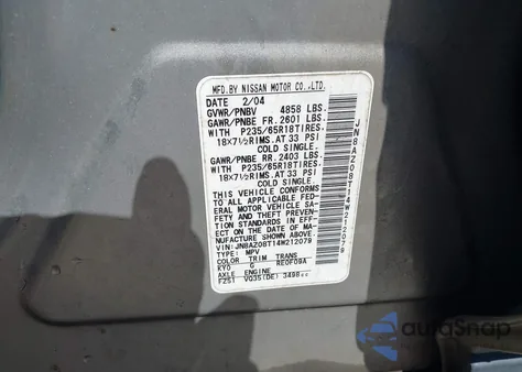 2004 Nissan Murano Sl z USA, uszkodzony, nr VIN JN8AZ08T14W212079